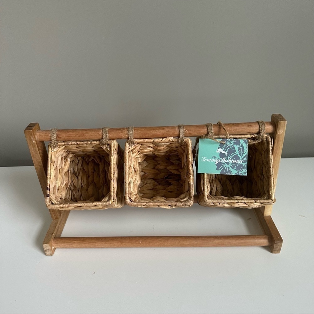 NWT Tommy Bahama 3 Section Wicker Basket